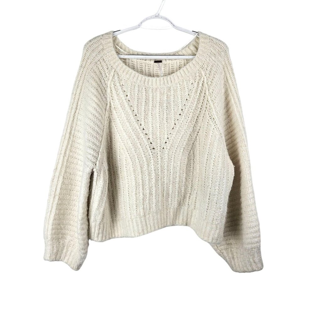 Free People Carter Pullover Knit Sweater Womens Size L Ivory OB1368378 Cream